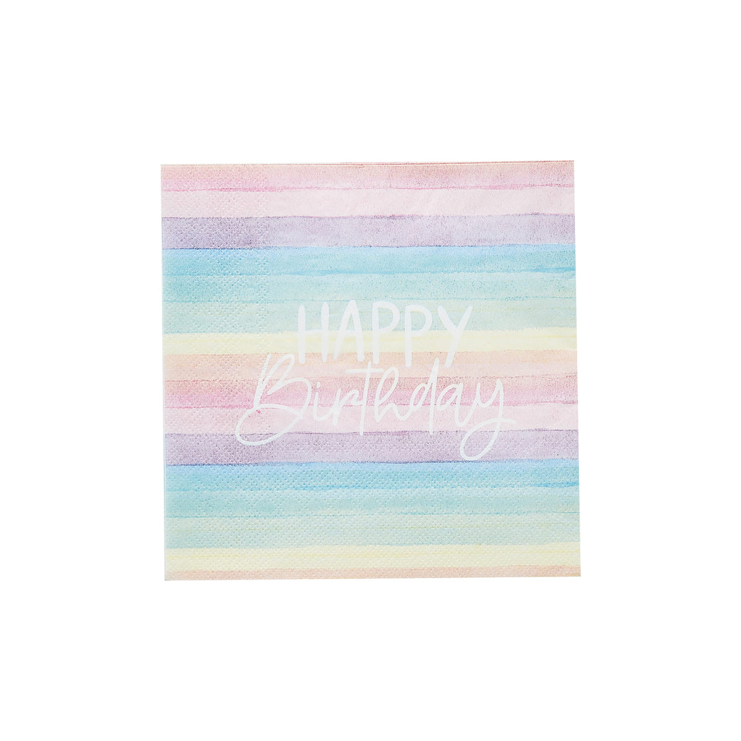 16 Pack Eco Rainbow Happy Birthday Paper Napkins | Rainbow Party Supplies UK Paper Napkins 16 Pack Eco Rainbow Happy Birthday Paper Napkins
