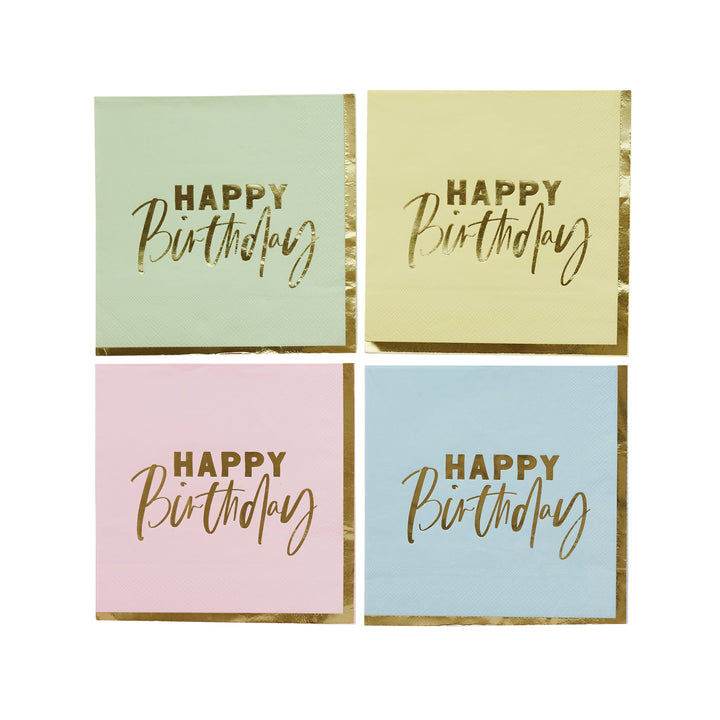 16 Pack Pastel Happy Birthday Paper Napkins | Pastel Party Supplies UK Paper Napkins 16 Pack Pastel Happy Birthday Paper Napkins
