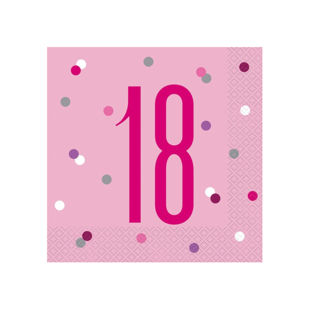 18th Birthday Glitz Pink & Silver Paper Napkins x 16 - 18th Birthday Party Paper Napkins 18th Birthday Glitz Pink & Silver Paper Napkins x 16