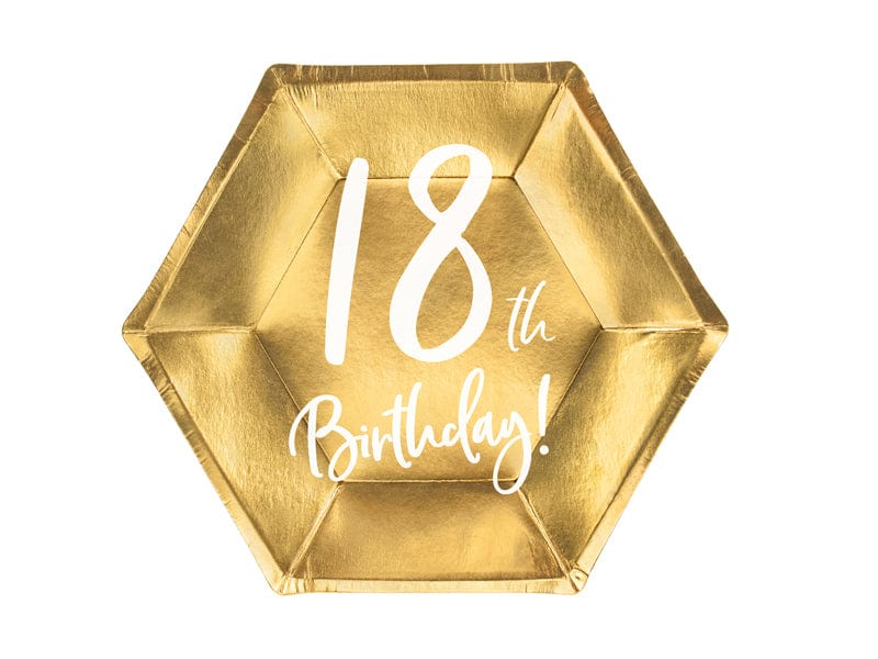 18th Birthday Gold & White Paper Party Plates party cups 18th Birthday Party Gold Paper Plates x 6