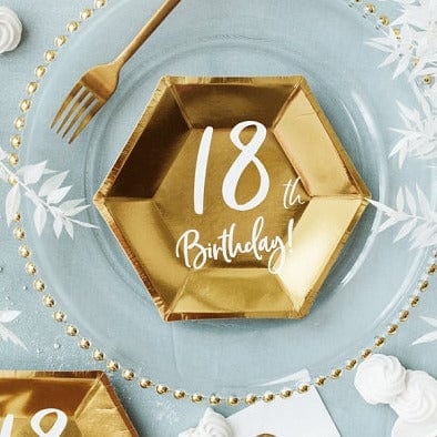 18th Birthday Gold & White Paper Party Plates party cups 18th Birthday Party Gold Paper Plates x 6