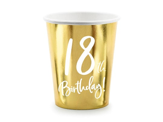 18th Birthday Party Gold & White Paper Cups party cups 18th Birthday Party Gold Paper Cups x 6