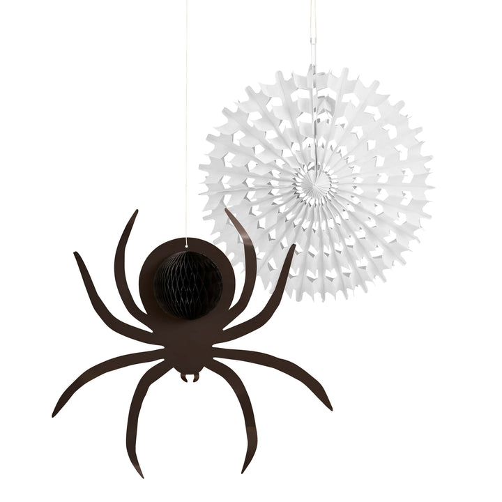 2 Pack Spider Web &amp; Spider Honeycomb | Halloween Party Supplies UK Party Decorations 2 Pack Spider Web &amp; Spider Honeycomb