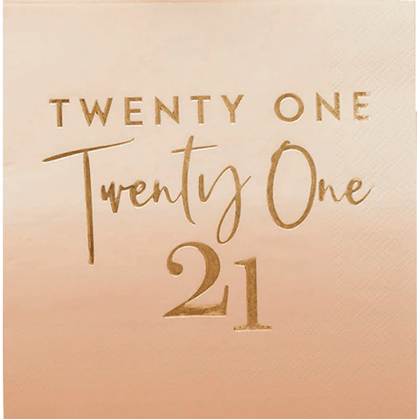 21st Birthday Gold & Peach Party Napkins x 16 Paper Napkins 21st Birthday Gold & Peach Party Napkins x 16