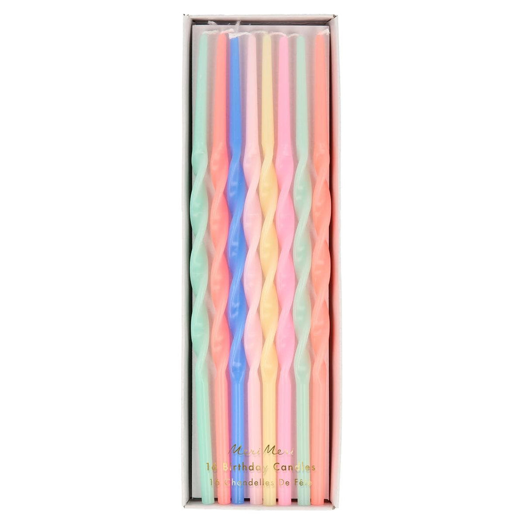 Mixed Twisted Long Party Candles x 16 | Meri Meri Birthday Candles Mixed Twisted Long Party Candles x 16