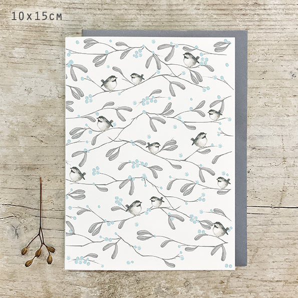 East of India Bird &amp; Berry Greetings Card - All Over Coal Tit