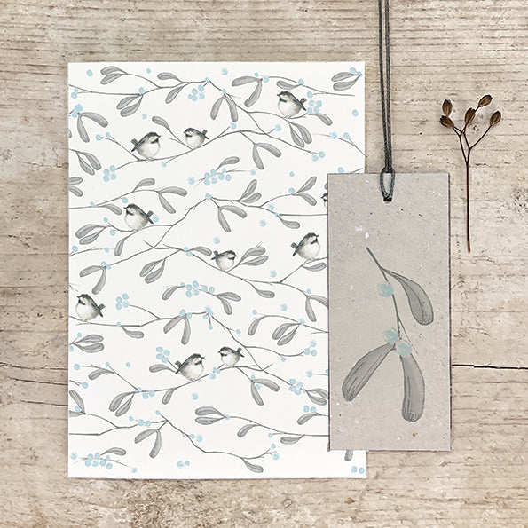 East of India Bird &amp; Berry Greetings Card - All Over Coal Tit