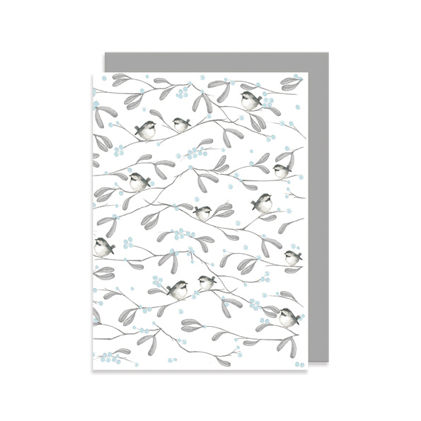 East of India Bird &amp; Berry Greetings Card - All Over Coal Tit