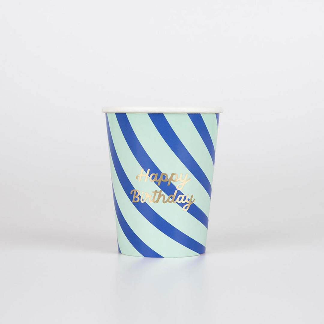 Stripe Happy Birthday Party Cups x 8