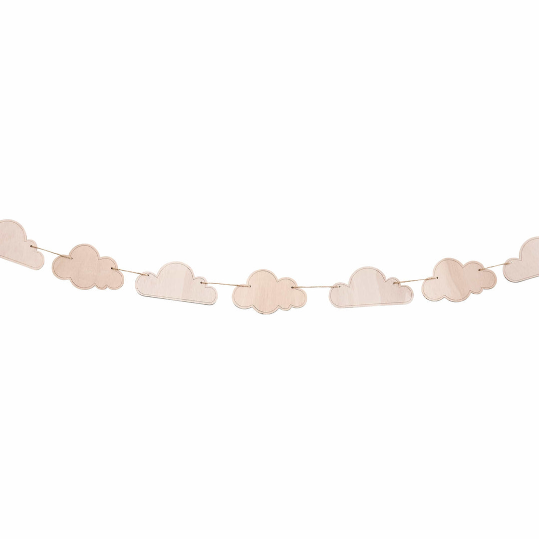 2m Cloud Wooden Garland | Baby Shower Supplies UK Party Decorations 2m Cloud Wooden Garland