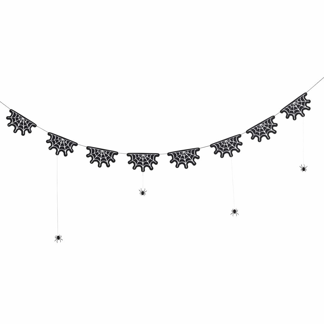 2m Cobweb Garland with Hanging Spiders | Halloween Party Supplies UK Party Decorations 2m Cobweb Garland with Hanging Spiders