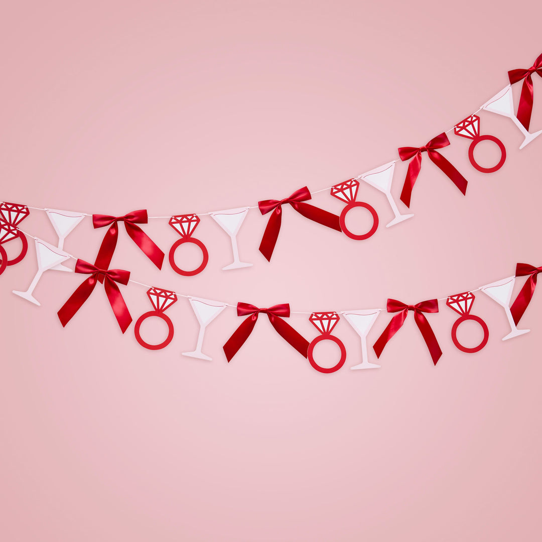 2m Cocktails, Rings & Satin Bows Garland | Hen Party Supplies UK Party Decorations 2m Cocktails, Rings & Satin Bows Garland