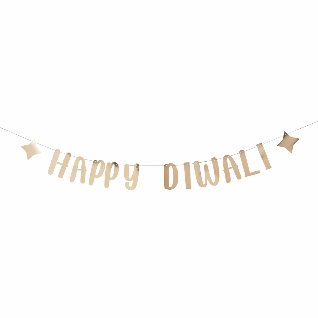 2m Gold Happy Diwali Banner | Diwali Party Supplies UK Banners 2m Gold Happy Diwali Banner