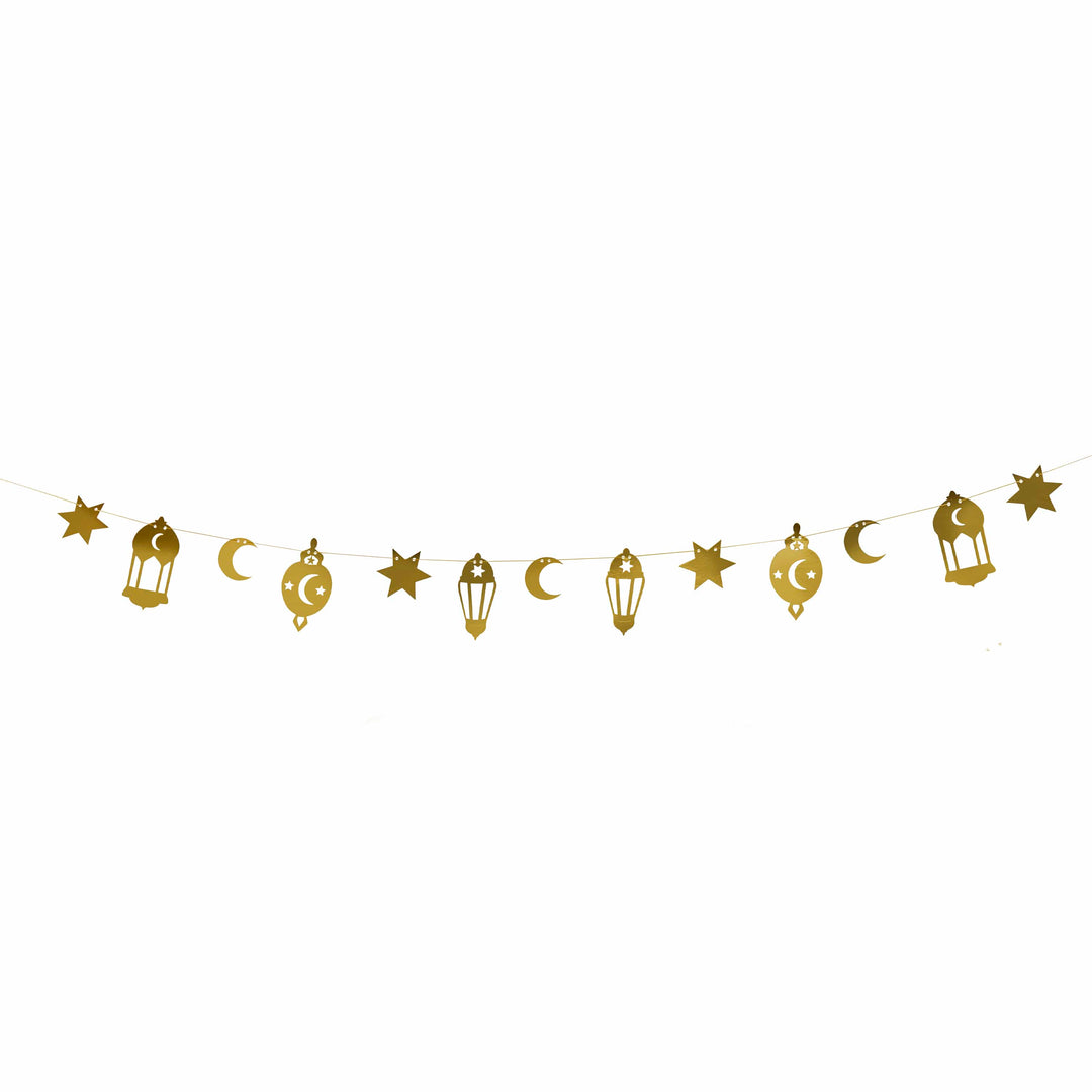 2m Gold Ramadan Card Garland | Ramadan Supplies UK Party Decorations 2m Gold Ramadan Card Garland