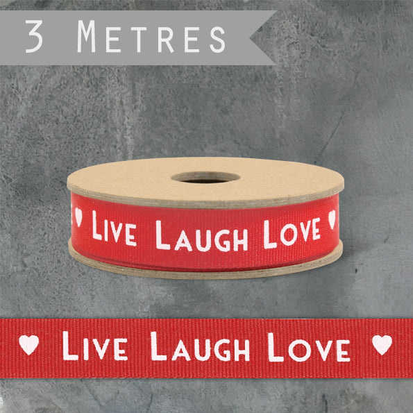 East of India Art Deco Ribbon 3m - Red / Live, Laugh, Love &amp; Heart