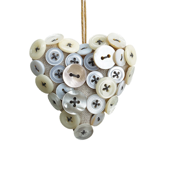 East of India Linen Button Heart - Grey