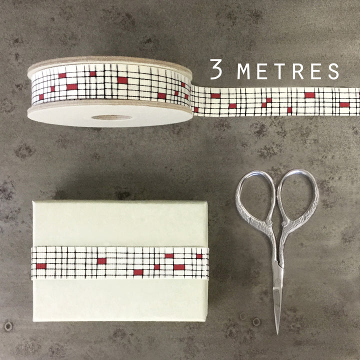 East of India Check Ribbon 3m - Red Block Check