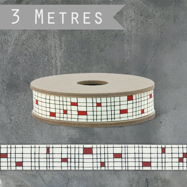 East of India Check Ribbon 3m - Red Block Check