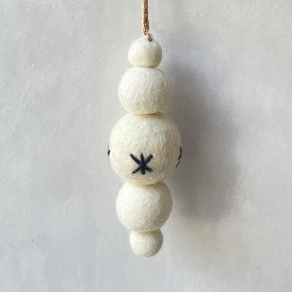 East of India White Felt Droplet Bauble, Star Embroidery Bauble East of India Felt Droplet Bauble - White + Star Embroidery