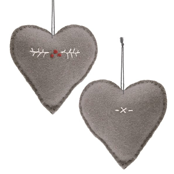 East of India Medium Grey Embroidered Heart, Berry Branch gift East of India Medium Embroidered Heart - Grey Berry Branch