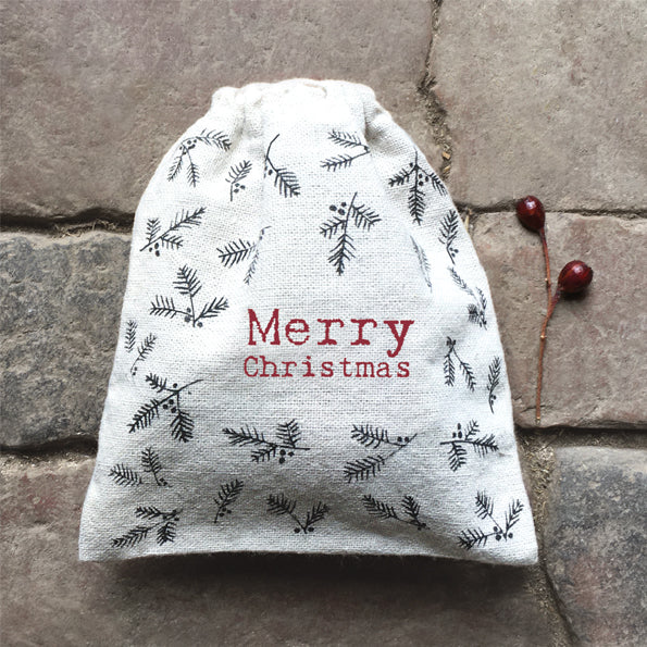 East of India Calico Drawstring Gift Bag - Berries / Christmas