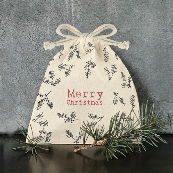 East of India Calico Drawstring Gift Bag - Berries / Christmas