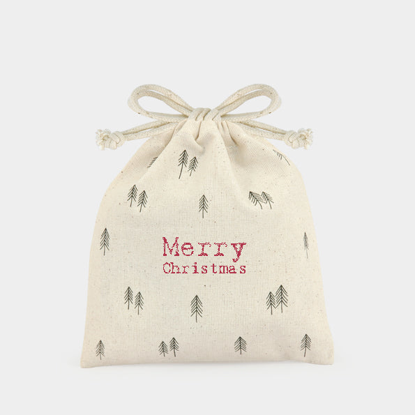 East of India Calico Drawstring Gift Bag - Merry Christmas