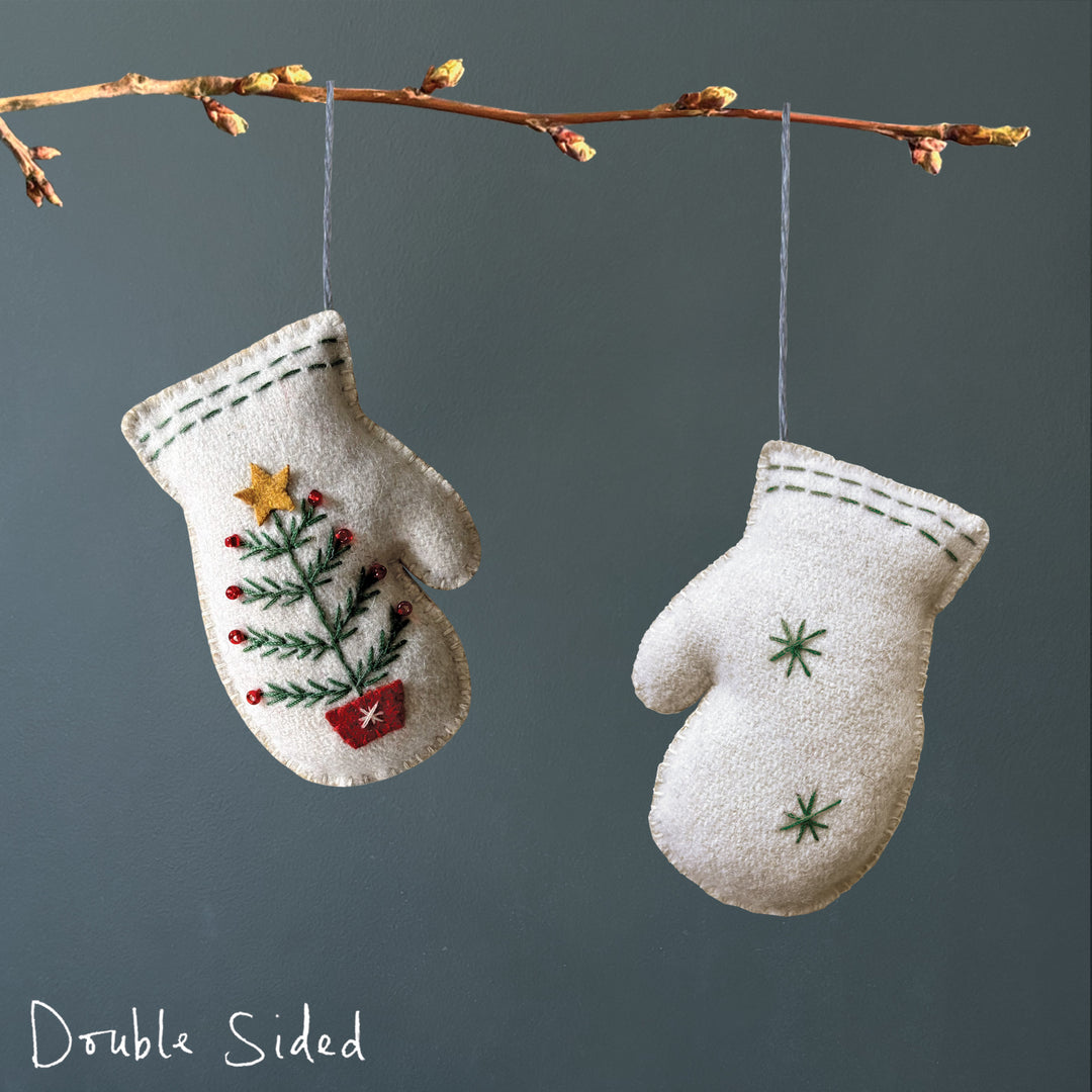 East of India Embroidered Mitten Hanging Decoration - Cream