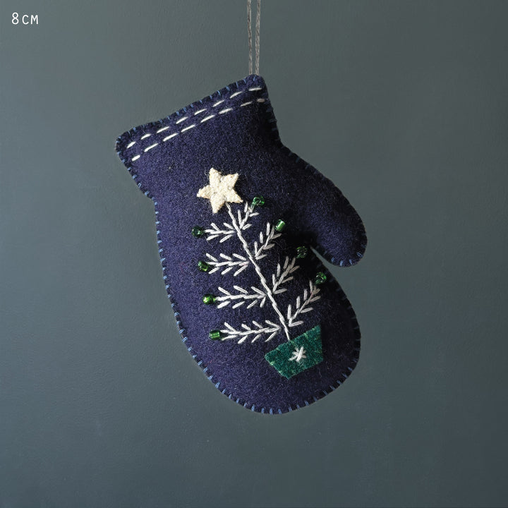 East of India Embroidered Mitten Hanging Decoration - Blue