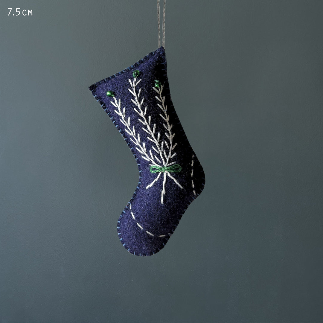 East of India Embroidered Hanging Stocking Christmas Tree Decoration - Blue