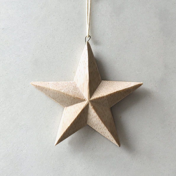 East of India Small Wooden Star Decoration - Natural