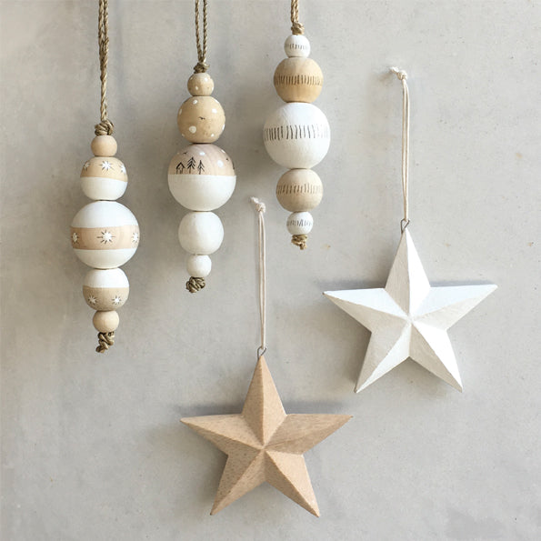 East of India Small Wooden Star Decoration - Natural