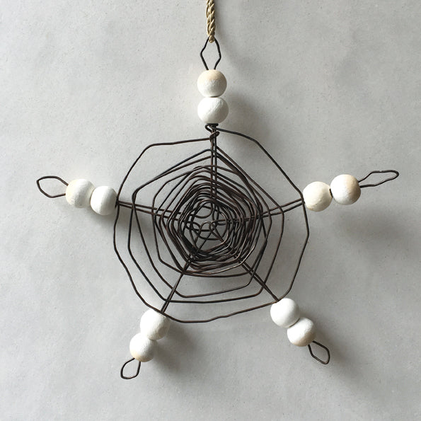 East of India Cobweb Wood and Wire Star Hanging Decoration