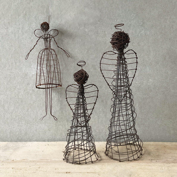 East of India Large Rusty Wire Standing Angel