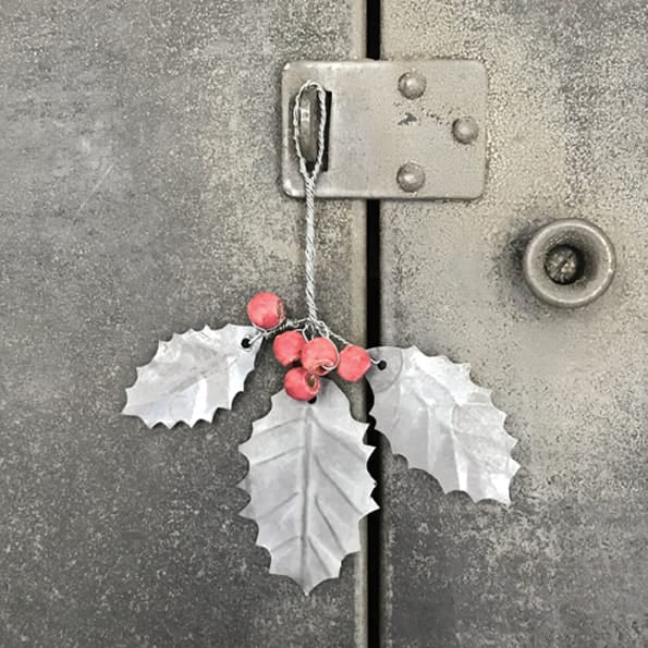 Small Metal Holly Hanging Decoration | East of India Hanging Decoration East of India Small Metal Holly Hanging Decoration