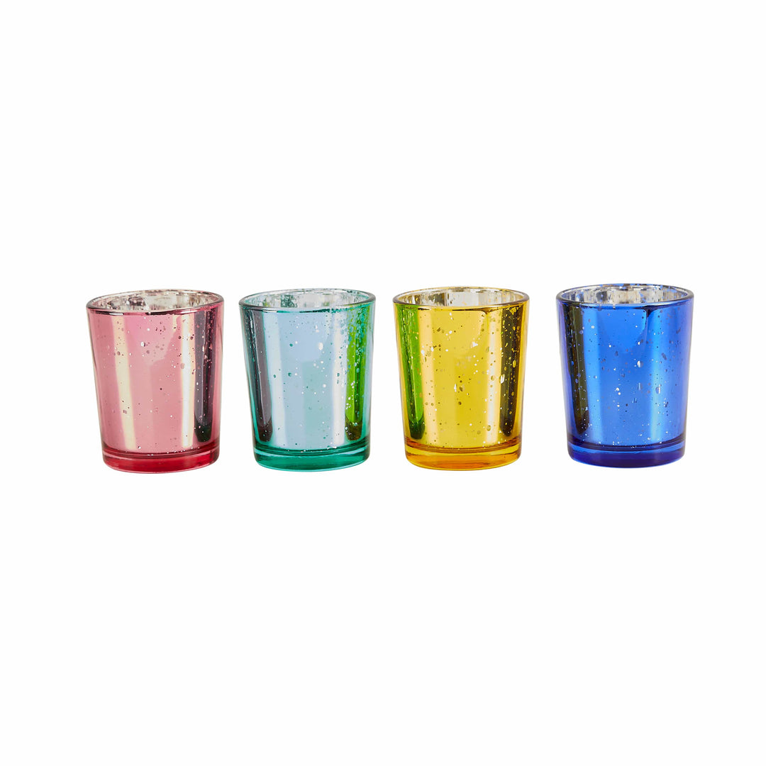 4 Assorted Bright Coloured Glass Candle Holders | Diwali Party Supplies UK Party Decorations 4 Assorted Bright Coloured Glass Candle Holders