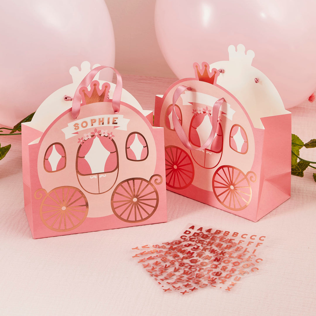 4 Pack Carriage Party Bags with Stickers | Princess Party Supplies UK Party Bags Princess Party Carriage Party Bags with Stickers x 4