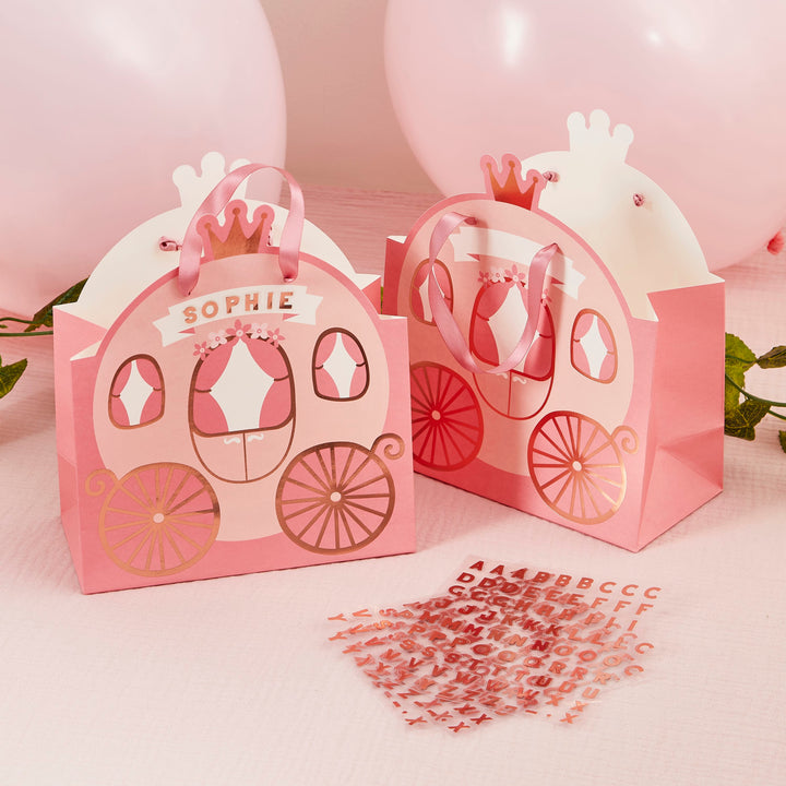 4 Pack Carriage Party Bags with Stickers | Princess Party Supplies UK Party Bags Princess Party Carriage Party Bags with Stickers x 4