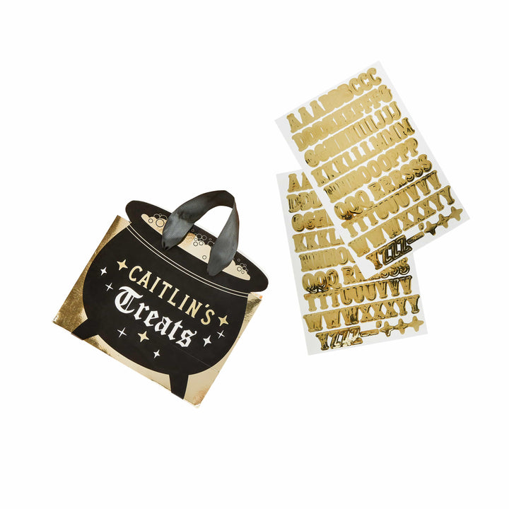 4 Pack Cauldron Custom Party Bags and Gold Sticker Sheets | Halloween Party Supplies UK Party Favours 4 Pack Cauldron Custom Party Bags and Gold Sticker Sheets