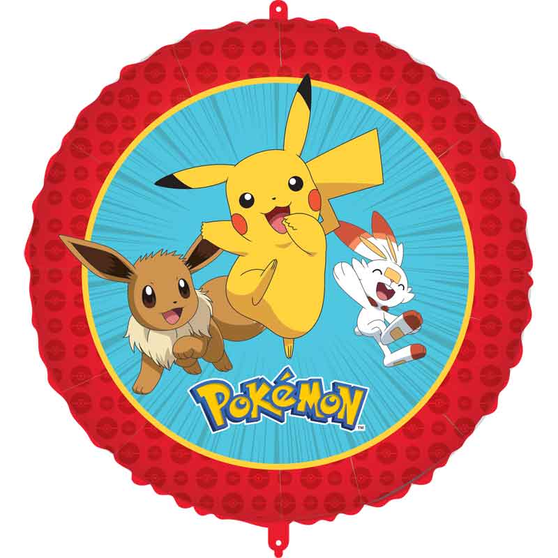 Round Pokémon foil balloon with Pikachu, Eevee and Scorbunny