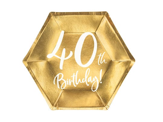 40th Birthday Gold & White Paper Party Plates Disposable Plates 40th Birthday Gold Party Paper Plates x 6