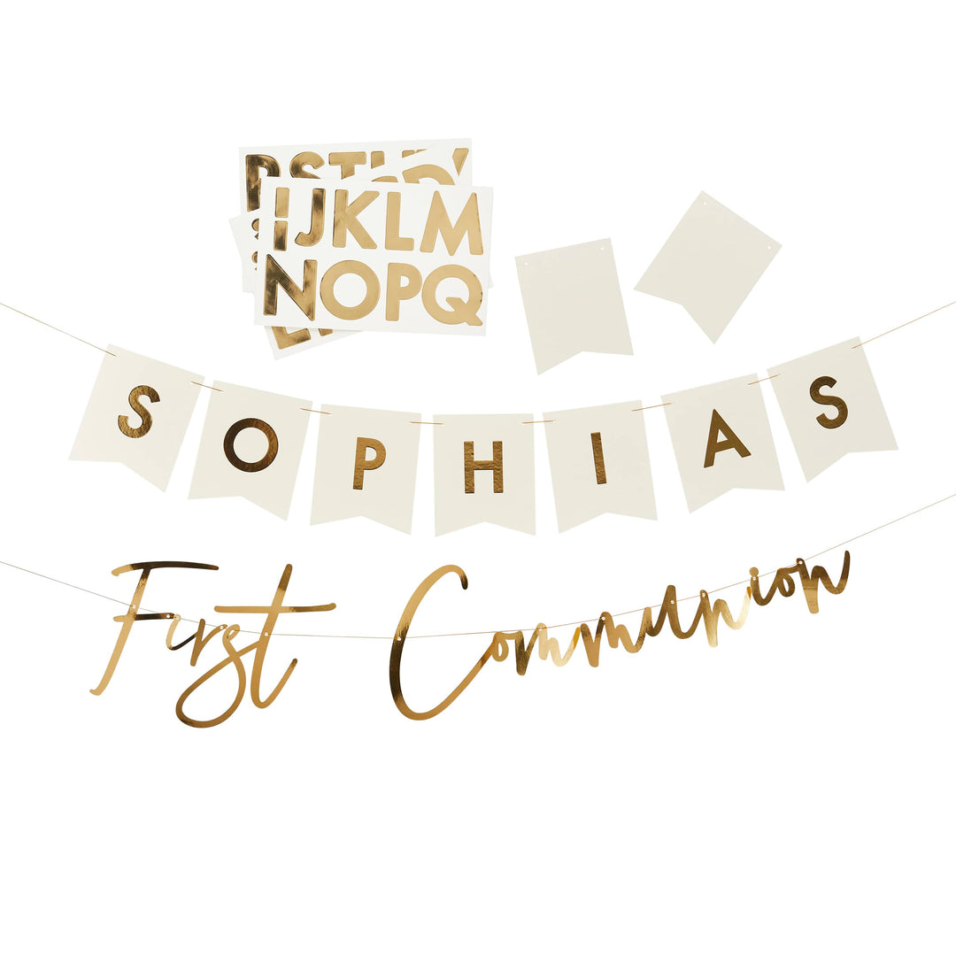 4m Gold Communion Personalised Banner | Christening Party Supplies UK Banners 4m Gold Communion Personlised Banner
