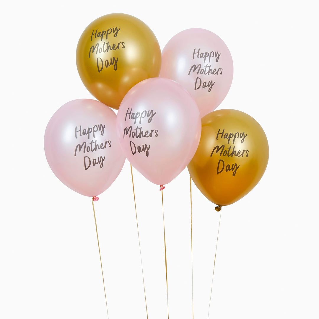 5 Pack 12" Pink &amp; Gold Happy Mother&