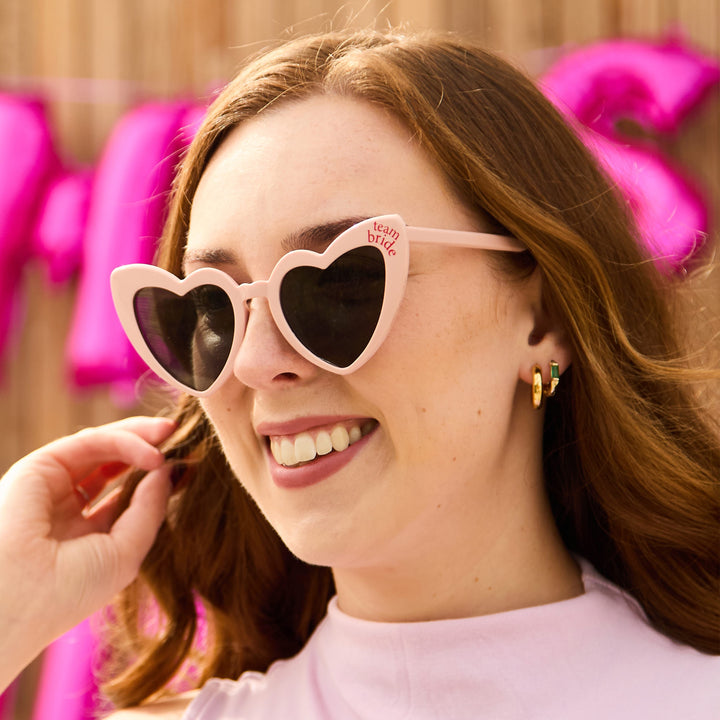 5 Pack Pink Team Bride Heart Glasses - Hen Party Supplies UK Party Accessories 5 Pack Pink Team Bride Heart Glasses