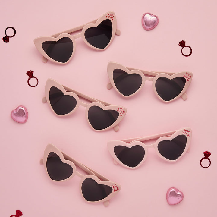 5 Pack Pink Team Bride Heart Glasses - Hen Party Supplies UK Party Accessories 5 Pack Pink Team Bride Heart Glasses