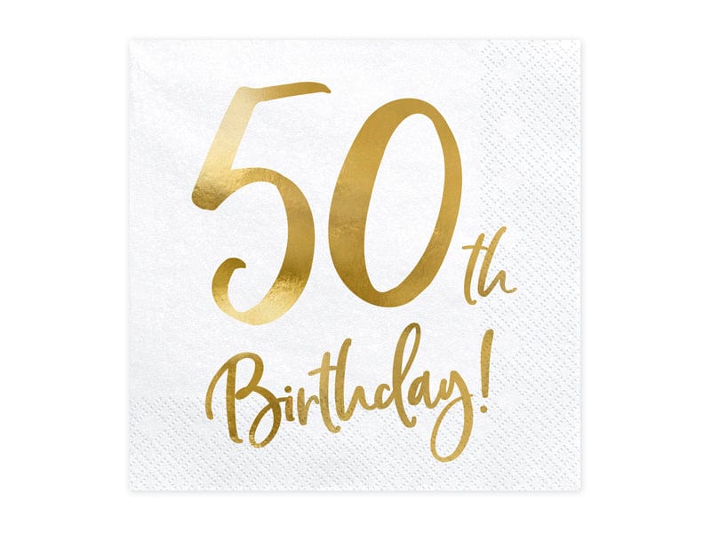 50th Birthday Gold & White Paper Napkins Paper Napkins 50th Birthday White & Gold Paper Napkins x 20