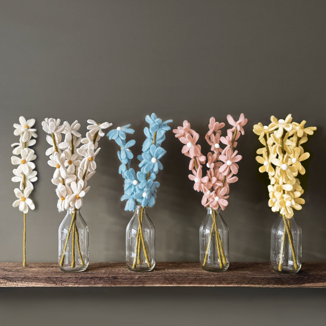 East of India Felt Daisy Branch - Pale Yellow Daisies