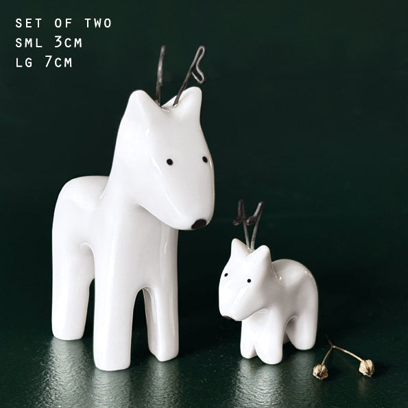 East of India Porcelain Reindeer Christmas Decorations - Set of 2