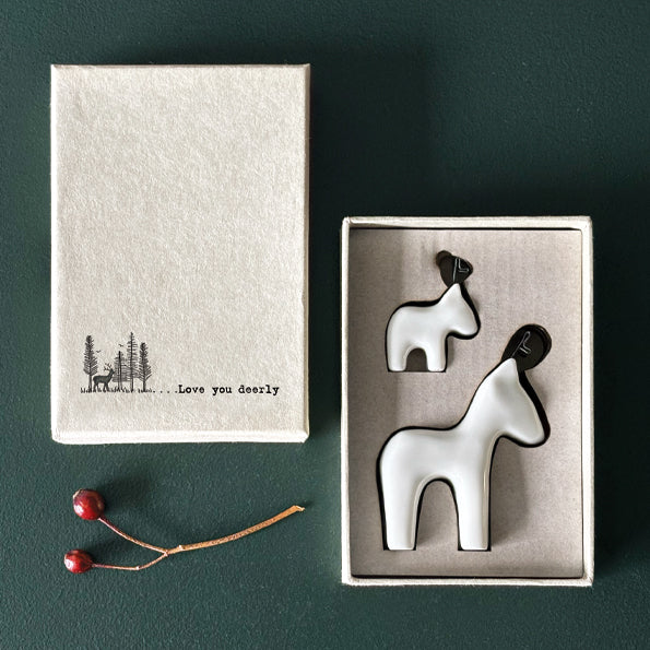 East of India Porcelain Reindeer Christmas Decorations - Set of 2