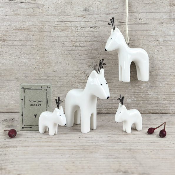 East of India Porcelain Reindeer Christmas Decorations - Set of 2